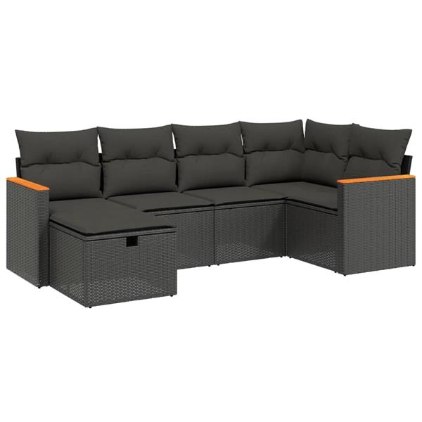 Grote foto vidaxl 6 delige loungeset met kussens poly rattan zwart tuin en terras tuinmeubelen