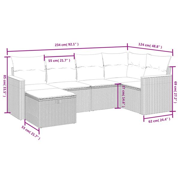 Grote foto vidaxl 6 delige loungeset met kussens poly rattan zwart tuin en terras tuinmeubelen