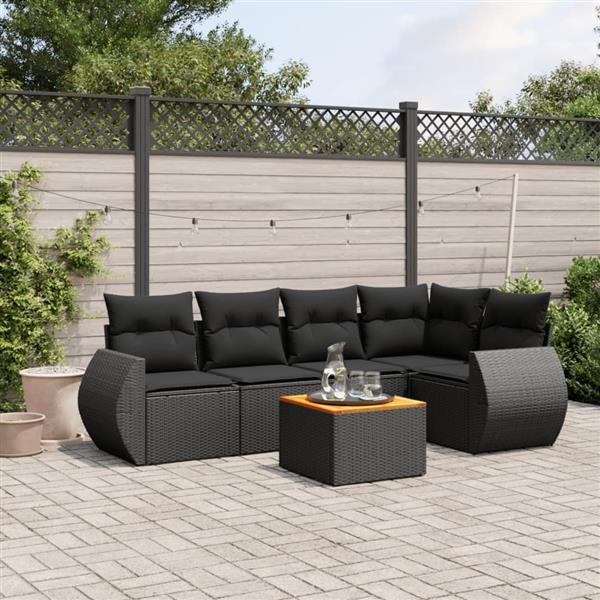 Grote foto vidaxl 6 delige loungeset met kussens poly rattan zwart tuin en terras tuinmeubelen