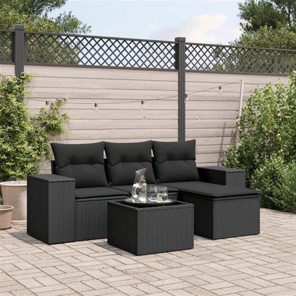 Grote foto vidaxl 5 delige loungeset met kussens poly rattan zwart tuin en terras tuinmeubelen