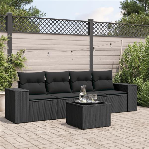 Grote foto vidaxl 5 delige loungeset met kussens poly rattan zwart tuin en terras tuinmeubelen