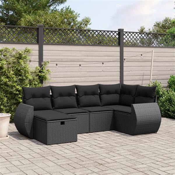 Grote foto vidaxl 6 delige loungeset met kussens poly rattan zwart tuin en terras tuinmeubelen