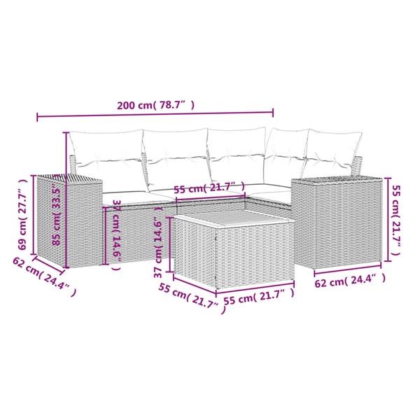 Grote foto vidaxl 5 delige loungeset met kussens poly rattan zwart tuin en terras tuinmeubelen