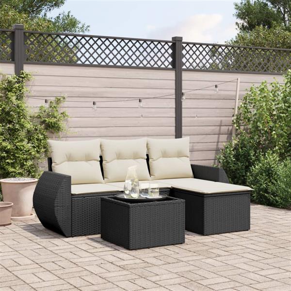 Grote foto vidaxl 5 delige loungeset met kussens poly rattan zwart tuin en terras tuinmeubelen