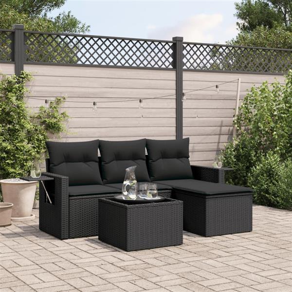 Grote foto vidaxl 4 delige loungeset met kussens poly rattan zwart tuin en terras tuinmeubelen