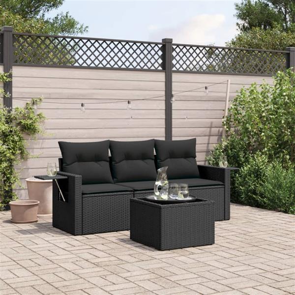 Grote foto vidaxl 4 delige loungeset met kussens poly rattan zwart tuin en terras tuinmeubelen