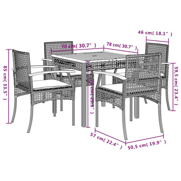 Grote foto vidaxl 5 delige tuinset met kussens poly rattan beige tuin en terras tuinmeubelen