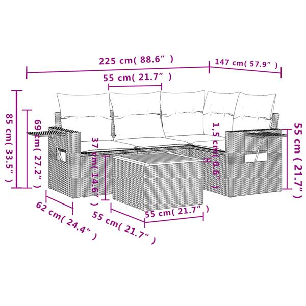 Grote foto vidaxl 5 delige loungeset met kussens poly rattan zwart tuin en terras tuinmeubelen