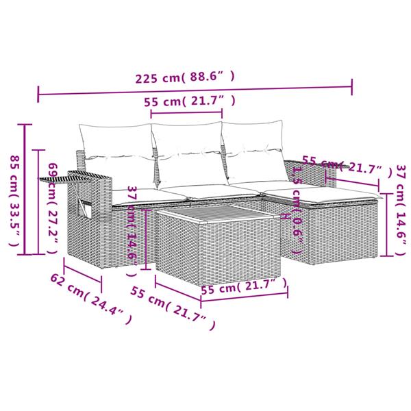 Grote foto vidaxl 5 delige loungeset met kussens poly rattan zwart tuin en terras tuinmeubelen