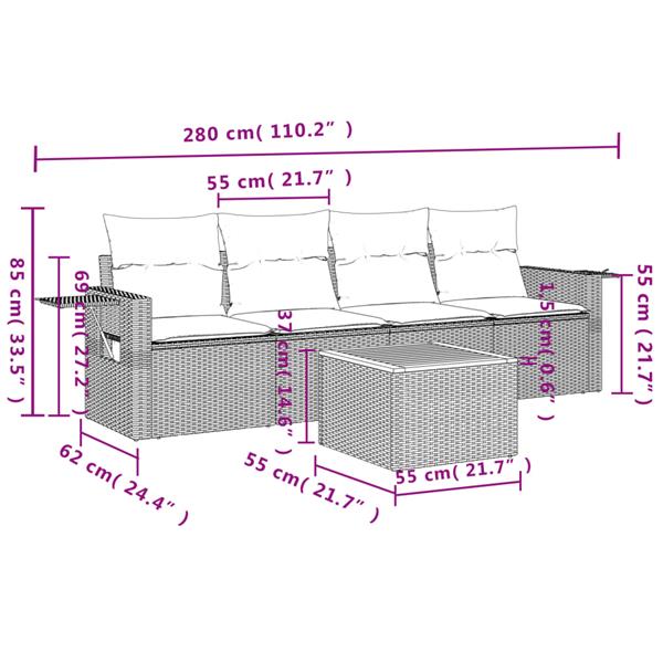 Grote foto vidaxl 5 delige loungeset met kussens poly rattan zwart tuin en terras tuinmeubelen