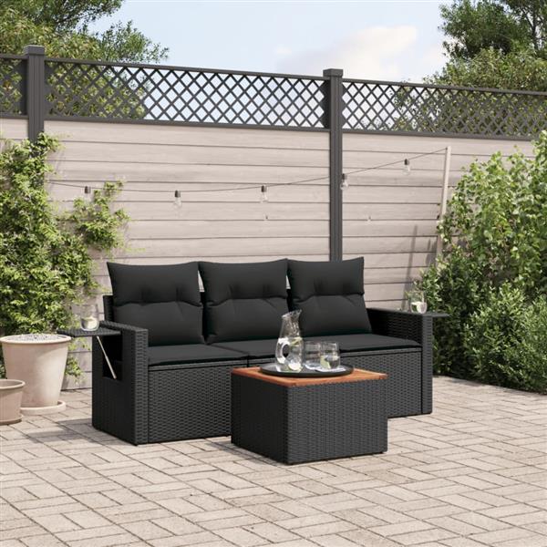 Grote foto vidaxl 4 delige loungeset met kussens poly rattan zwart tuin en terras tuinmeubelen