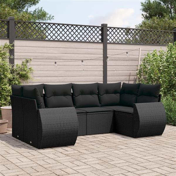 Grote foto vidaxl 6 delige loungeset met kussens poly rattan zwart tuin en terras tuinmeubelen