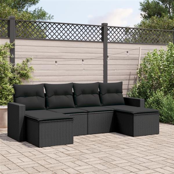 Grote foto vidaxl 6 delige loungeset met kussens poly rattan zwart tuin en terras tuinmeubelen