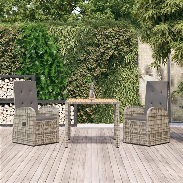 Grote foto vidaxl 3 delige tuinset met kussens poly rattan grijs tuin en terras tuinmeubelen