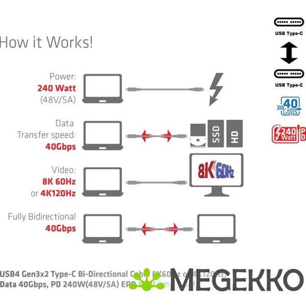 Grote foto club3d usb4 gen3x2 type c bi directional cable computers en software overige computers en software