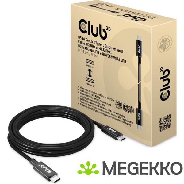 Grote foto club3d usb4 gen3x2 type c bi directional cable computers en software overige computers en software