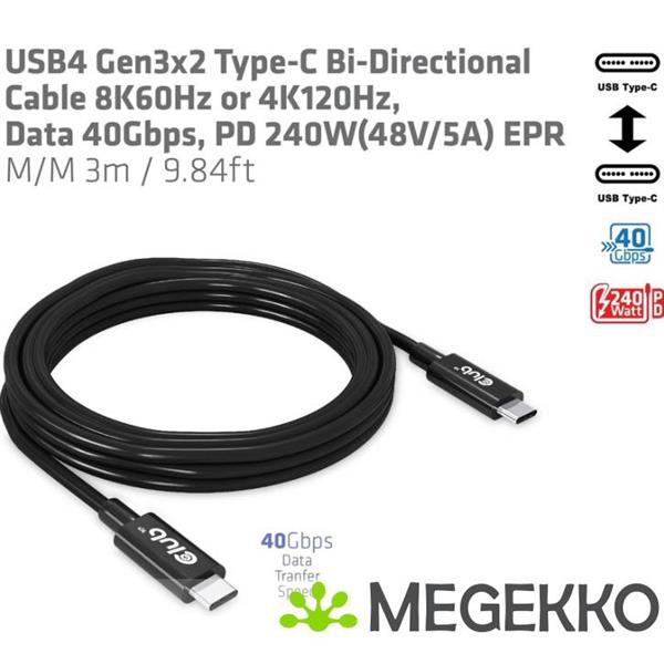 Grote foto club3d usb4 gen3x2 type c bi directional cable computers en software overige computers en software