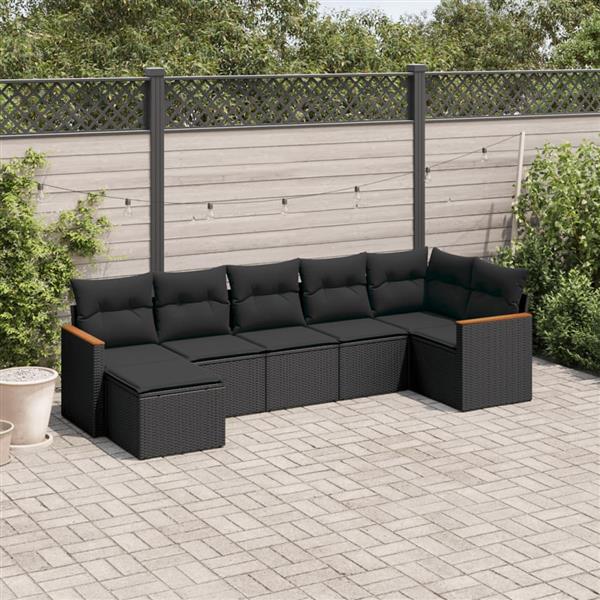 Grote foto vidaxl 7 delige loungeset met kussens poly rattan zwart tuin en terras tuinmeubelen