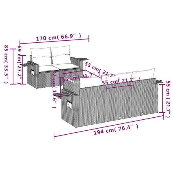 Grote foto vidaxl 6 delige loungeset met kussens poly rattan zwart tuin en terras tuinmeubelen