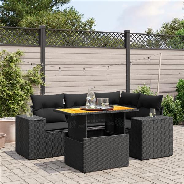 Grote foto vidaxl 5 delige loungeset met kussens poly rattan zwart tuin en terras tuinmeubelen