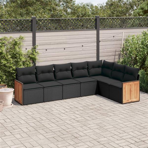 Grote foto vidaxl 7 delige loungeset met kussens poly rattan zwart tuin en terras tuinmeubelen