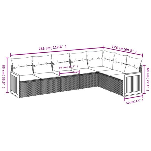 Grote foto vidaxl 7 delige loungeset met kussens poly rattan zwart tuin en terras tuinmeubelen