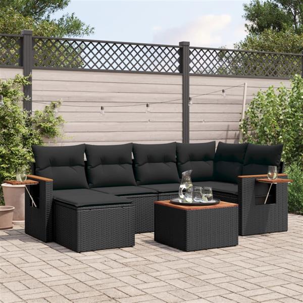 Grote foto vidaxl 7 delige loungeset met kussens poly rattan zwart tuin en terras tuinmeubelen