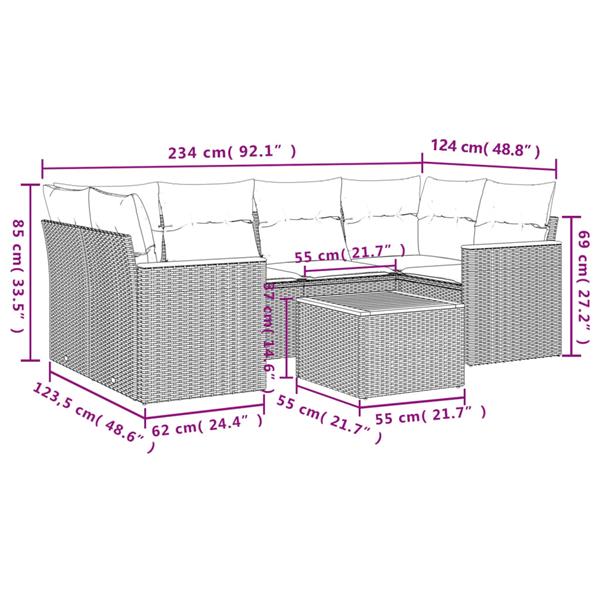 Grote foto vidaxl 7 delige loungeset met kussens poly rattan zwart tuin en terras tuinmeubelen