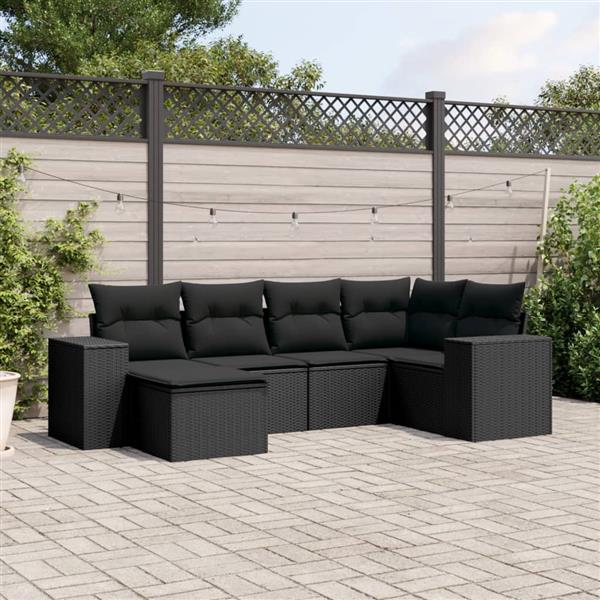 Grote foto vidaxl 6 delige loungeset met kussens poly rattan zwart tuin en terras tuinmeubelen