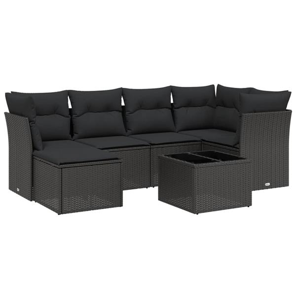 Grote foto vidaxl 7 delige loungeset met kussens poly rattan zwart tuin en terras tuinmeubelen