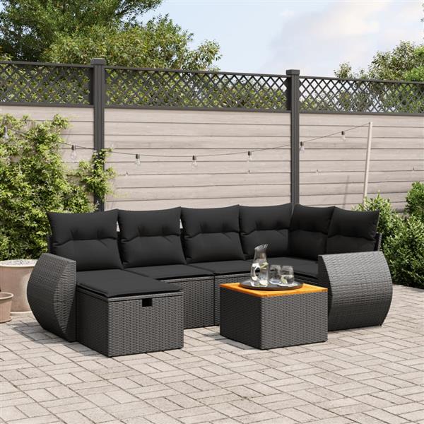 Grote foto vidaxl 7 delige loungeset met kussens poly rattan zwart tuin en terras tuinmeubelen