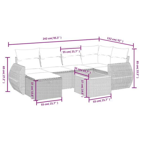 Grote foto vidaxl 7 delige loungeset met kussens poly rattan zwart tuin en terras tuinmeubelen