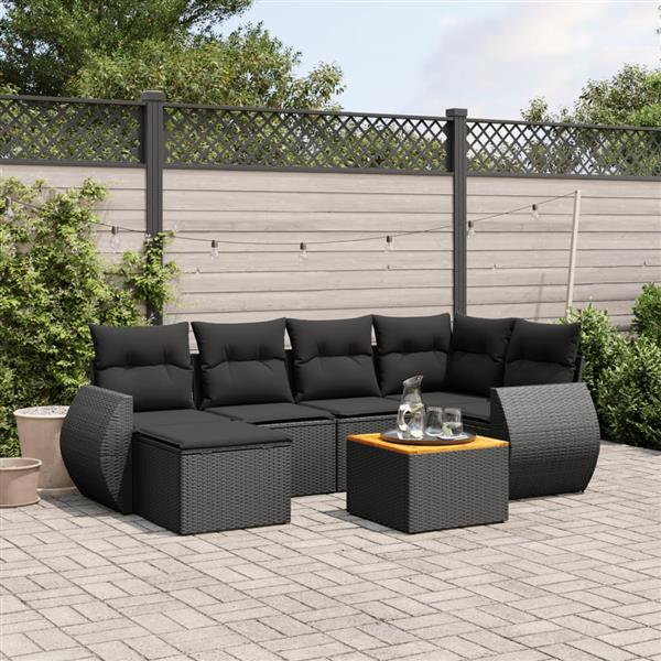 Grote foto vidaxl 7 delige loungeset met kussens poly rattan zwart tuin en terras tuinmeubelen