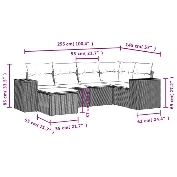 Grote foto vidaxl 6 delige loungeset met kussens poly rattan zwart tuin en terras tuinmeubelen