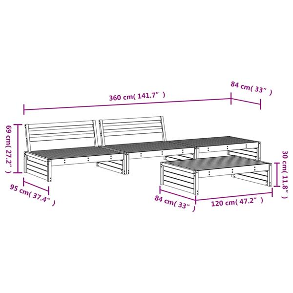 Grote foto vidaxl 4 delige loungeset massief grenenhout wit tuin en terras tuinmeubelen