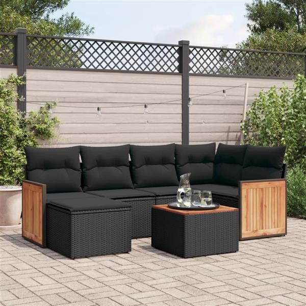 Grote foto vidaxl 7 delige loungeset met kussens poly rattan zwart tuin en terras tuinmeubelen