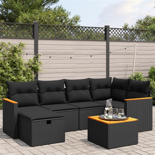 Grote foto vidaxl 7 delige loungeset met kussens poly rattan zwart tuin en terras tuinmeubelen