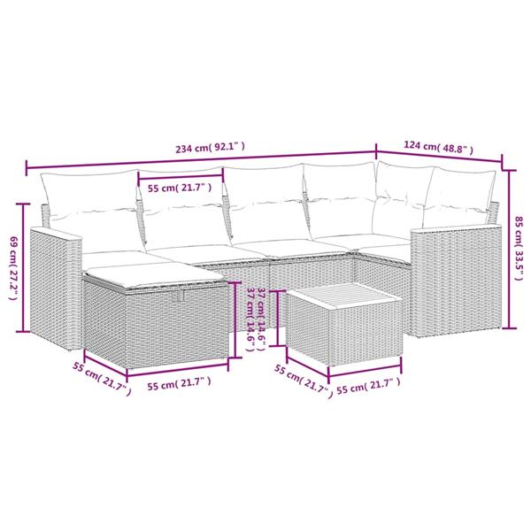 Grote foto vidaxl 7 delige loungeset met kussens poly rattan zwart tuin en terras tuinmeubelen