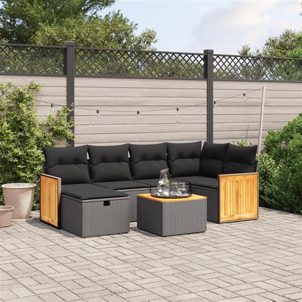 Grote foto vidaxl 7 delige loungeset met kussens poly rattan zwart tuin en terras tuinmeubelen