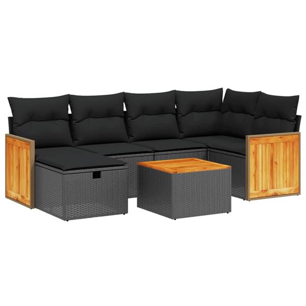 Grote foto vidaxl 7 delige loungeset met kussens poly rattan zwart tuin en terras tuinmeubelen