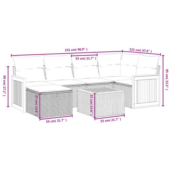 Grote foto vidaxl 7 delige loungeset met kussens poly rattan zwart tuin en terras tuinmeubelen