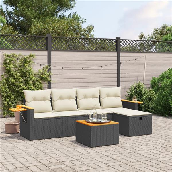 Grote foto vidaxl 6 delige loungeset met kussens poly rattan zwart tuin en terras tuinmeubelen