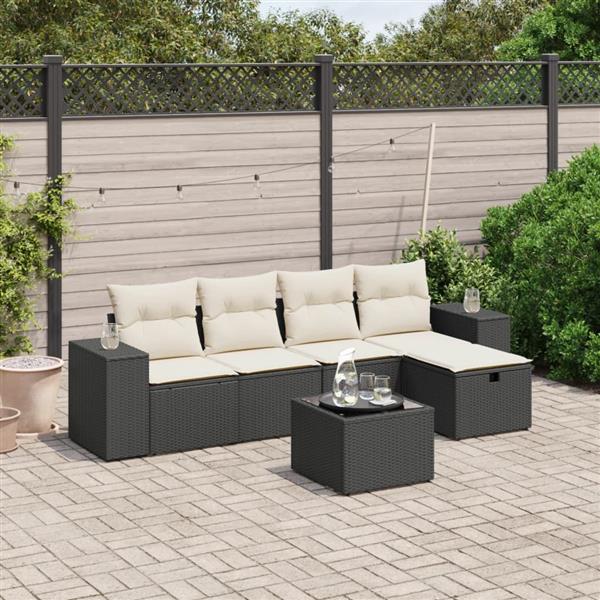 Grote foto vidaxl 6 delige loungeset met kussens poly rattan zwart tuin en terras tuinmeubelen