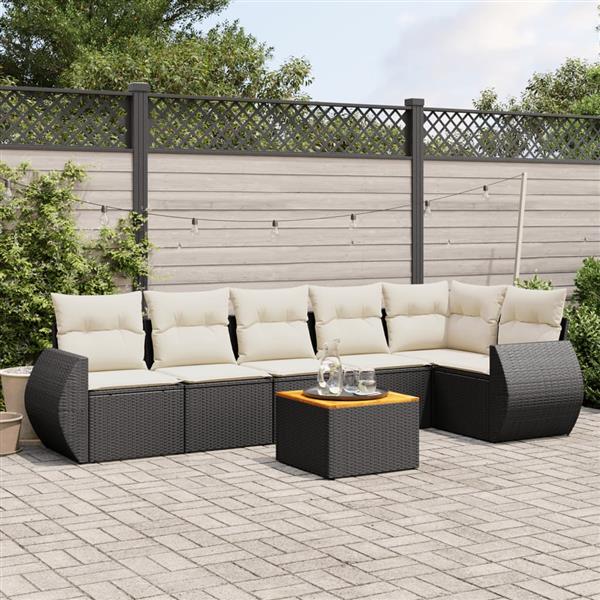 Grote foto vidaxl 7 delige loungeset met kussens poly rattan zwart tuin en terras tuinmeubelen