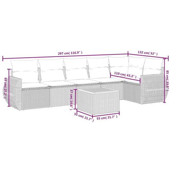 Grote foto vidaxl 7 delige loungeset met kussens poly rattan zwart tuin en terras tuinmeubelen