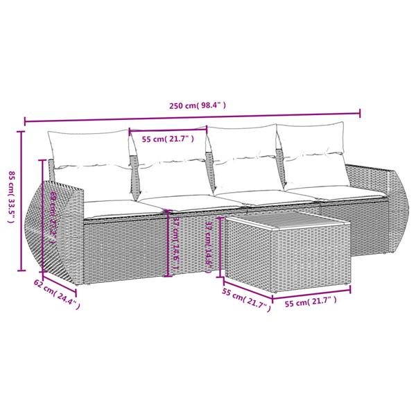 Grote foto vidaxl 5 delige loungeset met kussens poly rattan zwart tuin en terras tuinmeubelen