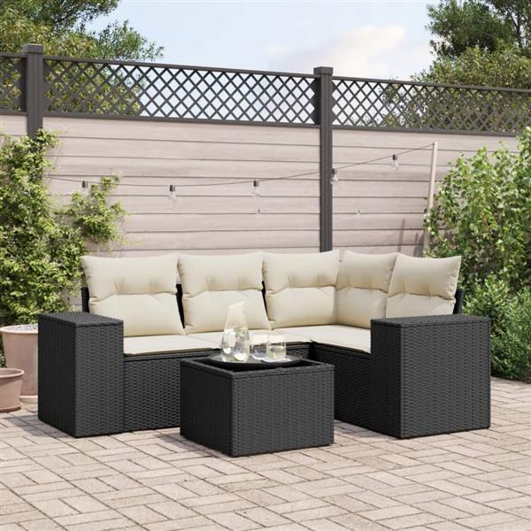 Grote foto vidaxl 5 delige loungeset met kussens poly rattan zwart tuin en terras tuinmeubelen