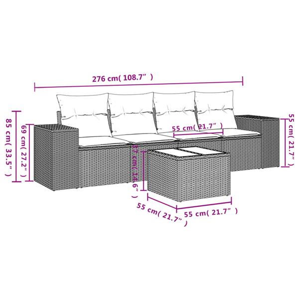 Grote foto vidaxl 5 delige loungeset met kussens poly rattan zwart tuin en terras tuinmeubelen