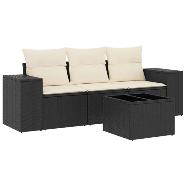 Grote foto vidaxl 4 delige loungeset met kussens poly rattan zwart tuin en terras tuinmeubelen