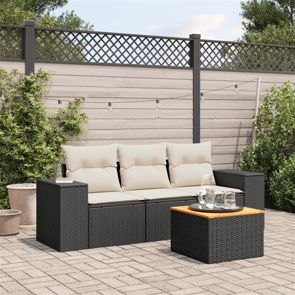 Grote foto vidaxl 4 delige loungeset met kussens poly rattan zwart tuin en terras tuinmeubelen